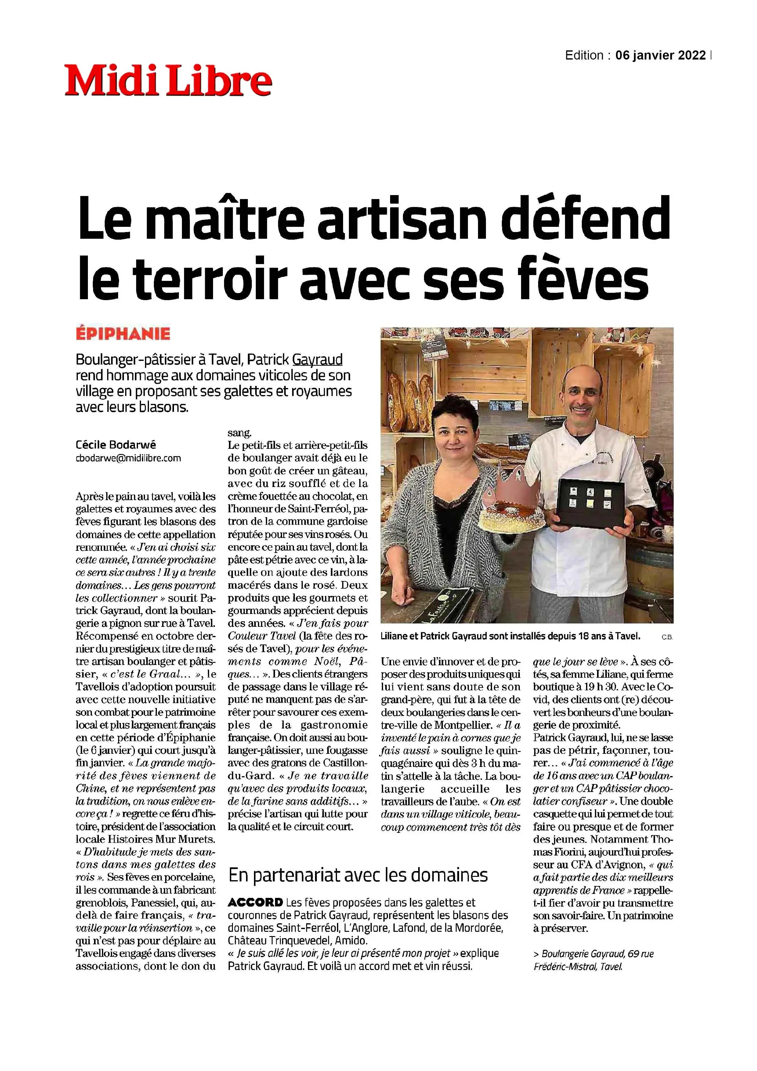 Fèves personnalisées article Midi Libre